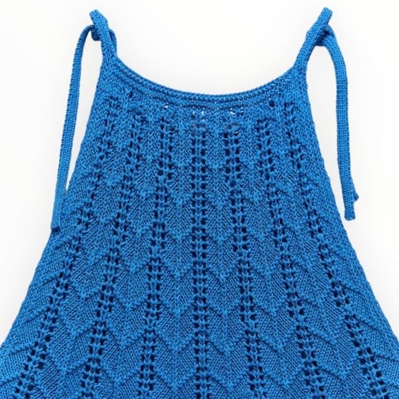 ZARA Women | Blue | OPENWORK KNIT TOP - Picture 4 of 11